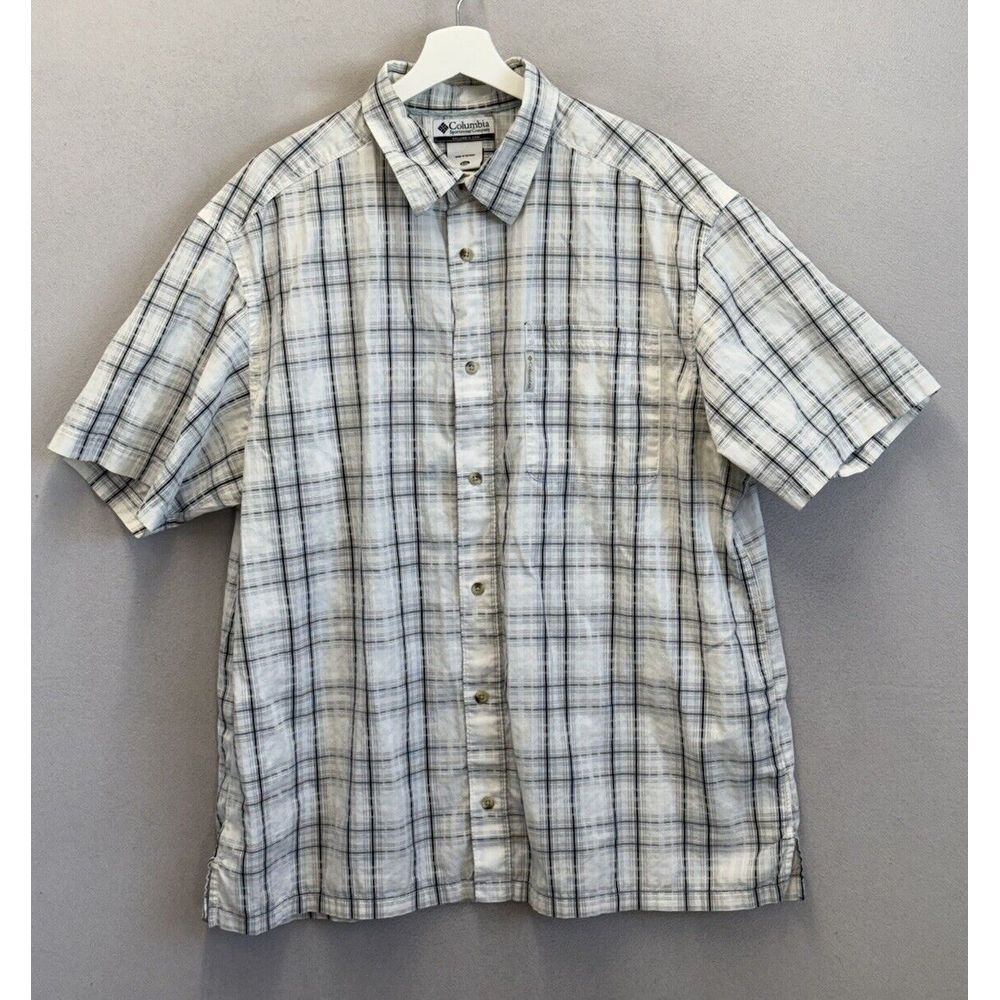 Vintage Columbia Men's Sz 2XL White Black Short‎ Sleeve Plaid Button Up Shirts
